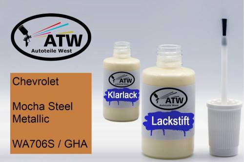 Chevrolet, Mocha Steel Metallic, WA706S / GHA: 20ml Lackstift + 20ml Klarlack - Set, von ATW Autoteile West.